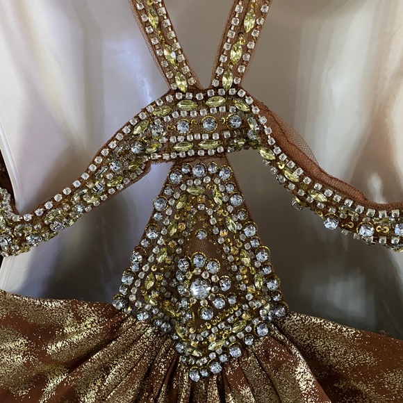 La Femme Dresses La Femme Brown Gold Gown With Rhinestones Size 12